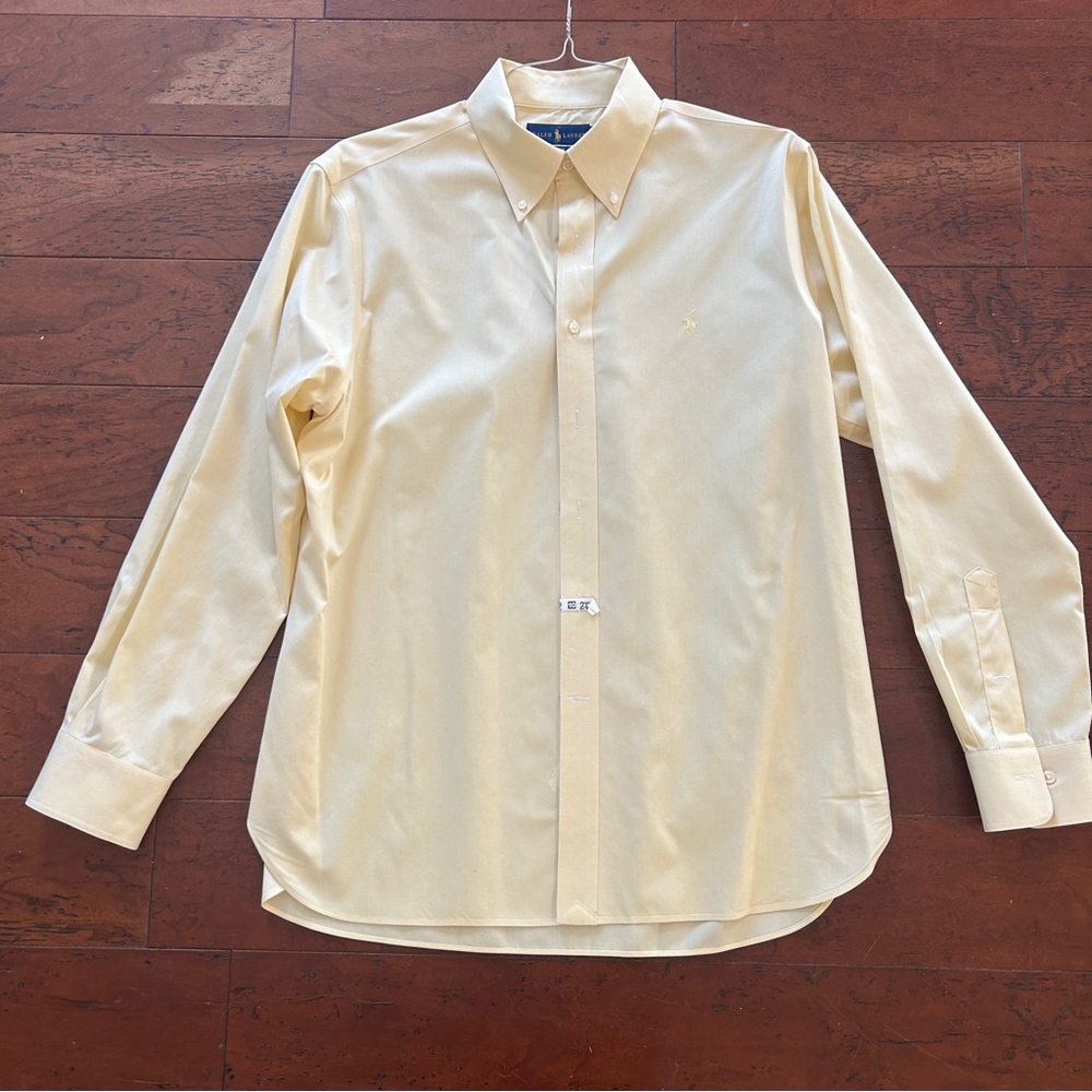 Ralph Lauren Men’s 16.5 34/35 Yellow White Button Down Up Non-Iron Dress Shirt
